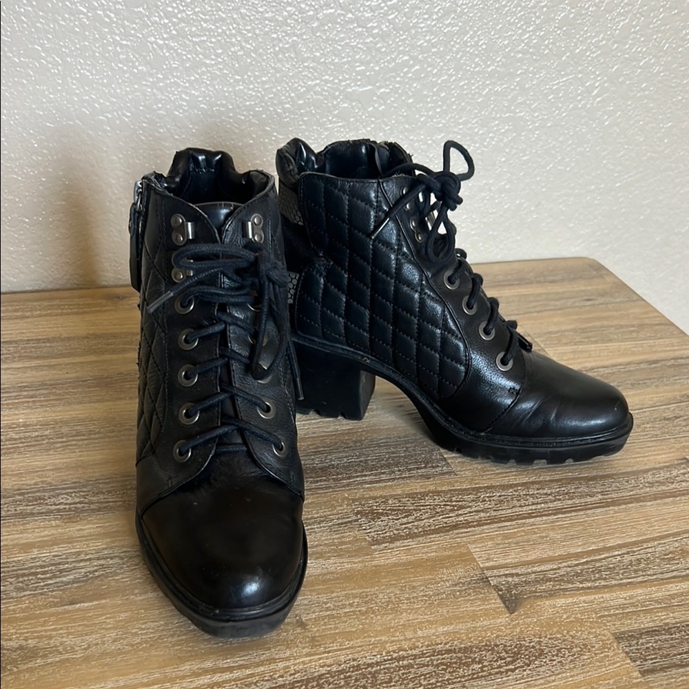 Dolce Vita Black Lace Up Boots with Quilted Pattern